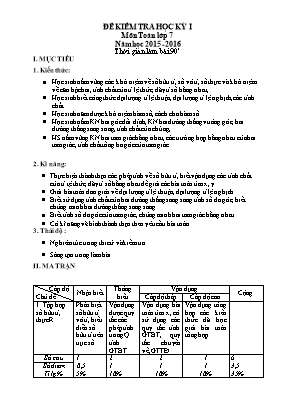 Đề kiểm tra học kỳ I Môn Toán lớp 7 Năm học 2015 -2016